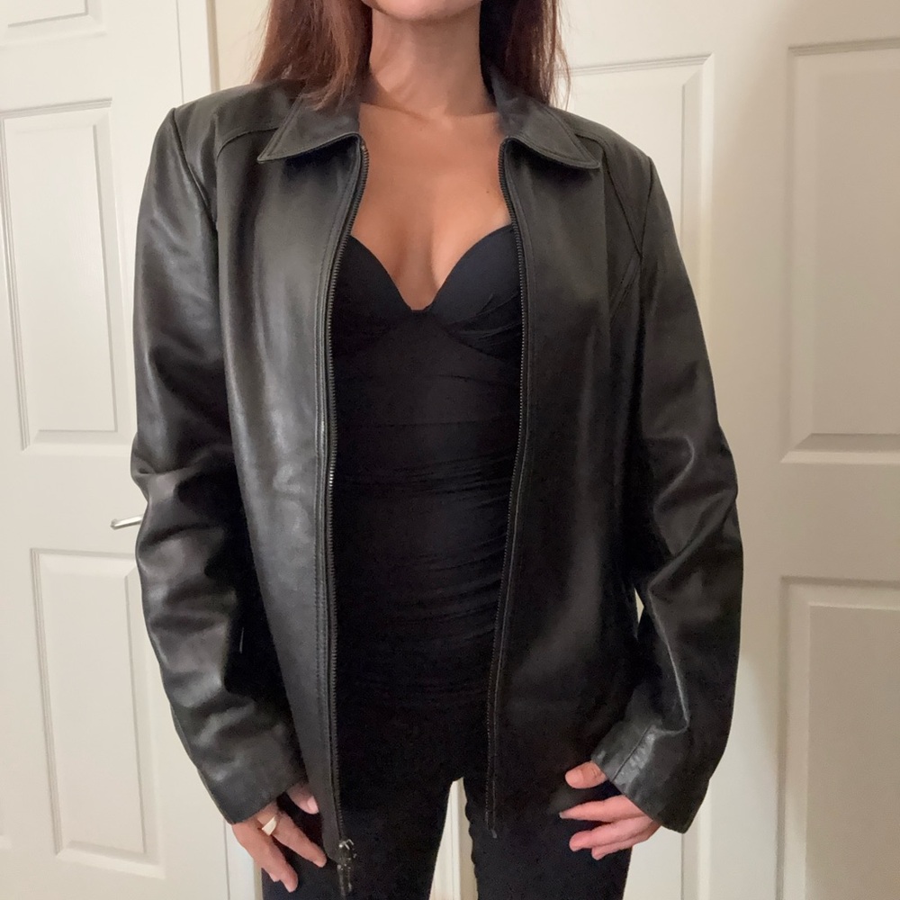 Vintage Black Leather Zip Jacket